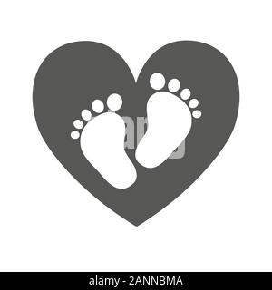 Einfache baby Footprints-Vector Illustration. Weiße Spuren von Baby innerhalb des schwarzen Herzen. Stock Vektor