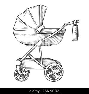 Skizze eines Baby Stroller. Skizze Vector Illustration Stock Vektor