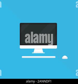 Monitor Tastatur und Maus Vector Illustration auf Farbe Hintergrund flachbild Cartoon Stil, Idee der Computer Arbeitsplatz isoliert, Tisch, Schreibtisch mit PC Stock Vektor