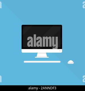 Monitor Tastatur und Maus Vector Illustration auf Farbe Hintergrund flachbild Cartoon Stil, Idee der Computer Arbeitsplatz isoliert, Tisch, Schreibtisch mit PC Stock Vektor