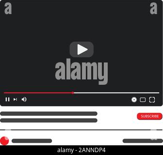 Desktop Video player PC Social Media Interface. Play Video online Mock up. Taste "Abonnieren". Rohr Fenster mit Symbol Navigation. Vector Illustration Stock Vektor