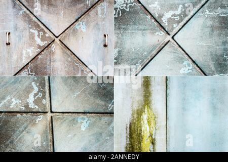 Sammlung von Bildern mit alten blauen Metalldose Wand Textur. Architektur Detail Hintergrund Stockfoto