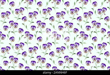 Florale Vector Hintergrund. Feder Pansy Blumenmuster. Die nahtlose Vektor Tapete. Viola Tricolor, wilde Veilchen, Heartsease. Stock Vektor