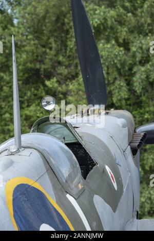 UK, Loughborough, LEICESTERSHIRE - JUNI 2018: Spitfire Mk. IX, Seriennr. EN 398, JE-J persönliche Flugzeug von W/Cdr Johnnie Johnson, kommandierender Offizier der Ke Stockfoto