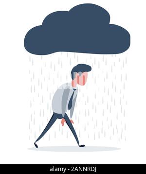 Betätigt man Walking mit einer Wolke Regen über den Kopf Stock Vektor