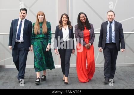 (Von links nach rechts) Richard Burgon, Angela Rayner, Celina CEL Allin-Khan, Dawn Butler und Ian Murray, bevor die stellvertretende Führung der Labour-Partei husting im ACC Liverpool. Stockfoto