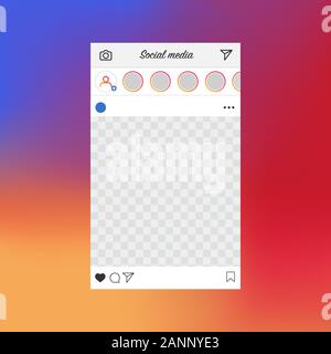 Mobile App mit Fotos Fliese Vorlage. User Profil, Post. Geschichte. Vector Illustration.eps 10. Stock Vektor