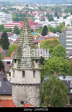 Grüner Turm Ravensburg ist eine Stadt in Deutschland, mit vielen historischen Sehenswürdigkeiten Stockfoto