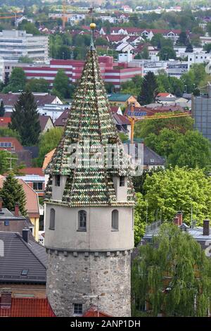 Grüner Turm Ravensburg ist eine Stadt in Deutschland, mit vielen historischen Sehenswürdigkeiten Stockfoto