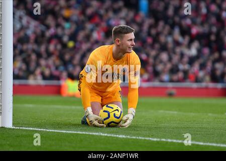 LONDON, ENGLAND - 18. JANUAR Dekan Henderson von Sheffield in Aktion während der Premier League Spiel zwischen Arsenal und Sheffield United im Emirates Stadium, London am Samstag, den 18. Januar 2020. (Credit: Ivan Jordanov | MI Nachrichten) das Fotografieren dürfen nur für Zeitung und/oder Zeitschrift redaktionelle Zwecke verwendet werden, eine Lizenz für die gewerbliche Nutzung Kreditkarte erforderlich: MI Nachrichten & Sport/Alamy leben Nachrichten Stockfoto