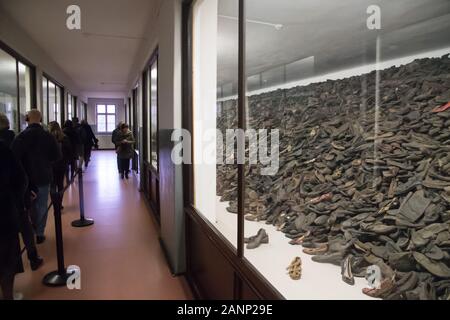 Physische Beweise von Verbrechen Ausstellung in Block 5 (Baracke 5) im nationalsozialistischen deutschen Konzentrationslager Auschwitz I (Stammlager Auschwitz I Konzentrationslager Stockfoto