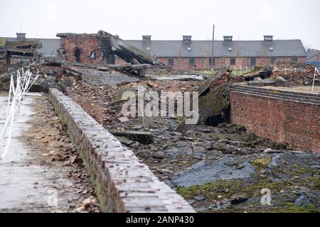 Ruinen der Gaskammer und Krematorium II in den nationalsozialistischen deutschen Konzentrationslager Auschwitz II Birkenau (Auschwitz II Birkenau Vernichtungslager) im nationalsozialistischen Ge Stockfoto