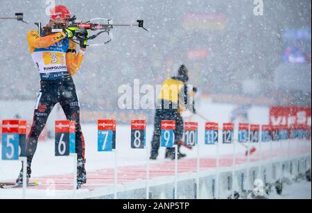 Ruhpolding, Deutschland. 18 Jan, 2020. Biathlon: Wm, Relais 4 x 7,5 km, Männer in die Chiemgau Arena. Arnd Peiffer Deutschland in Aktion. Credit: Sven Hoppe/dpa/Alamy leben Nachrichten Stockfoto