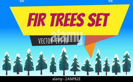 Sammlung von schönen Weihnachten Tannen, moderne Cartoon verschiedenen flachen Design auf weißem Hintergrund isoliert. vector eps Abbildung 10 Stock Vektor