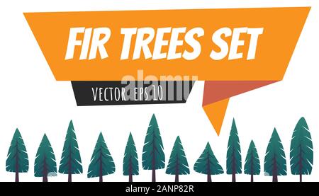 Sammlung von schönen Weihnachten Tannen, moderne Cartoon verschiedenen flachen Design auf weißem Hintergrund isoliert. vector eps Abbildung 10 Stock Vektor