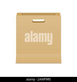 Braune Papiertüte für Shopping. Leeren Karton Paket auf weißem Hintergrund. Stock Vektor