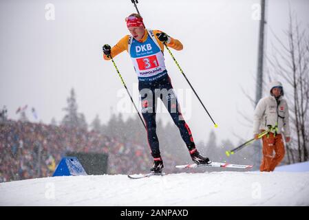 Ruhpolding, Deutschland. 18 Jan, 2020. Roman Rees Deutschland bei den IBU Weltcup Biathlon, Herren 4x7,5 km Staffel Konkurrenz an die Chiemgau Arena am 18. Januar 2020 in Ruhpolding, Deutschland. (Foto: Horst Ettensberger/ESPA-Bilder) Credit: ESPA/Alamy leben Nachrichten Stockfoto