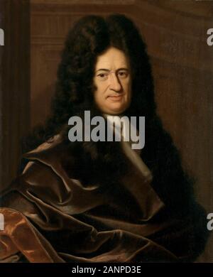 Gottfried Wilhelm von Leibniz (1646 - 1716) prominenten deutschen Universalgelehrten und eines der wichtigsten Logiker, Mathematiker und Philosophen der Aufklärung. Stockfoto