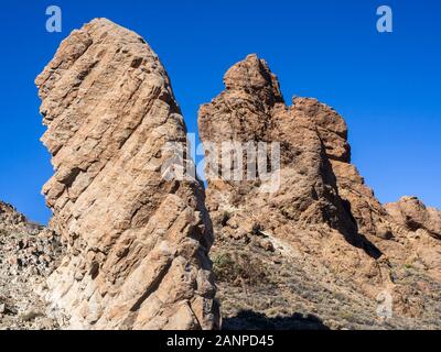 Interessante Felsformationen an Roques de Garcia im Nationalpark Teide, Teneriffa, Kanarische Inseln Stockfoto