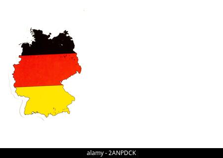 Los Angeles, Kalifornien, USA - 17. Januar 2020: Nationalflaggen Deutschlands. Länderumriss auf weißem Hintergrund mit Kopierbereich. Politische Illustration Stockfoto