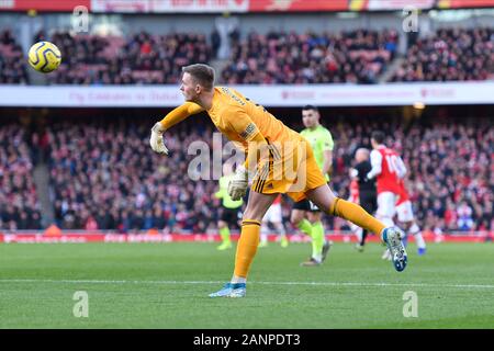 LONDON, ENGLAND - 18. JANUAR Dekan Henderson von Sheffield in Aktion während der Premier League Spiel zwischen Arsenal und Sheffield United im Emirates Stadium, London am Samstag, den 18. Januar 2020. (Credit: Ivan Jordanov | MI Nachrichten) das Fotografieren dürfen nur für Zeitung und/oder Zeitschrift redaktionelle Zwecke verwendet werden, eine Lizenz für die gewerbliche Nutzung Kreditkarte erforderlich: MI Nachrichten & Sport/Alamy leben Nachrichten Stockfoto