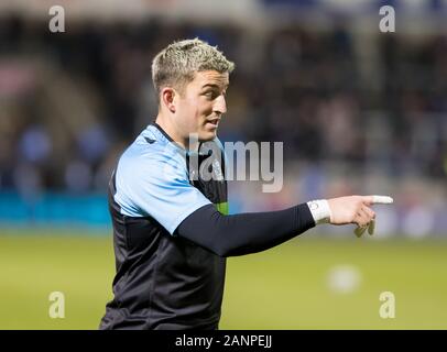 18. Januar 2020; AJ Bell Stadium, Salford, Lancashire, England; europäischen Champions Cup Rugby, Verkauf Haifische gegen Glasgow Krieger; Dth-Van der Merwe von Glasgow Warriors Aufwärmen vor dem Spiel mit Sale-redaktionelle Verwendung Stockfoto