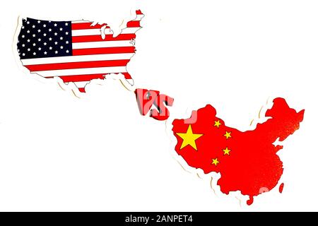 Los Angeles, Kalifornien, USA - 17. Januar 2020: China vs. USA-Konzept. Amerika gegen die chinesischen Nachrichten, politische Illustration. Kopierbereich, Illustration Stockfoto