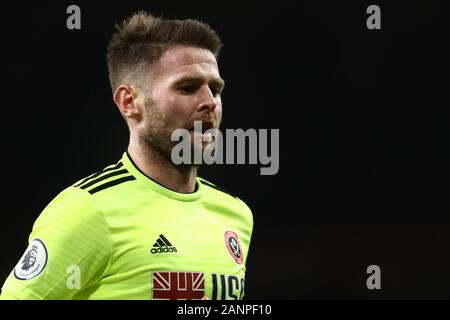 Emirates Stadium, London, UK. 18 Jan, 2020. Fußball der englischen Premier League, Arsenal gegen Sheffield United; Oliver Norwood von Sheffield United - Streng redaktionelle Verwendung. Keine Verwendung mit nicht autorisierten Audio-, Video-, Daten-, Spielpläne, Verein/liga Logos oder "live" Dienstleistungen. On-line-in-Match mit 120 Bildern beschränkt, kein Video-Emulation. Keine Verwendung in Wetten, Spiele oder einzelne Verein/Liga/player Publikationen Quelle: Aktion plus Sport/Alamy leben Nachrichten Stockfoto