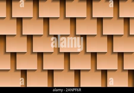 Nahtlose Textur von beige Schindeln auf dem Dach Hintergrund. Wiederholendes Muster von Holz- square Dachziegel Stockfoto