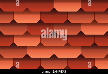 Nahtlose Textur von weichen Schindeln auf dem Dach Hintergrund. Sich wiederholende Muster der traditionellen roten Dachziegeln Stockfoto