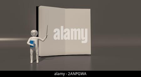 3D-Grafiker, 3D-Rendering des Lehrers und Buch. Stockfoto