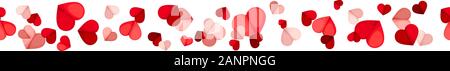Vector Valentinstag horizontaler nahtloser Hintergrund mit roten und rosafarbenen Herzen auf weißem Hintergrund. Stock Vektor