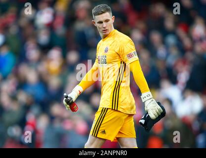 Das Emirates Stadium, London, UK. 18. Jan 2020. Dean Henderson von Sheffield United in die englische Premier League Spiel zwischen Arsenal und Sheffield United am 18. Januar 2020 im Emirates Stadium in London, England. Foto von AFS/Espa-Images) Stockfoto