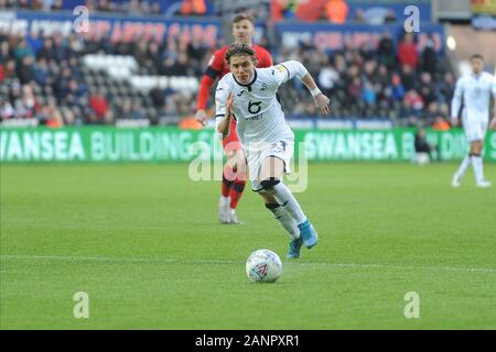 SWANSEA, WALES - 18. Januar neues Signing Connor Gallagher von Swansea City während der Sky Bet Championship Match zwischen Swansea City und Wigan Athletic in der Liberty Stadium, Swansea am Samstag, den 18. Januar 2020. (Credit: Jeff Thomas | MI Nachrichten) das Fotografieren dürfen nur für Zeitung und/oder Zeitschrift redaktionelle Zwecke verwendet werden, eine Lizenz für die gewerbliche Nutzung Kreditkarte erforderlich: MI Nachrichten & Sport/Alamy leben Nachrichten Stockfoto