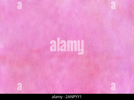 Zart rosa Aquarell Hintergrund in Pastellfarben. Lila Hintergrund mit Papier Textur. Sonnenuntergang Himmel mit Wolken. Illustration von Hand gezeichnet. Stockfoto