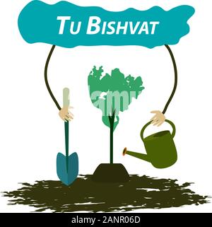 Tu Bishvat jüdischen Neujahr der Bäume. Anpflanzung von Bäumen auf Tu Bishvat. Flat Style. Vector Illustration auf isolierte Hintergrund. Stock Vektor