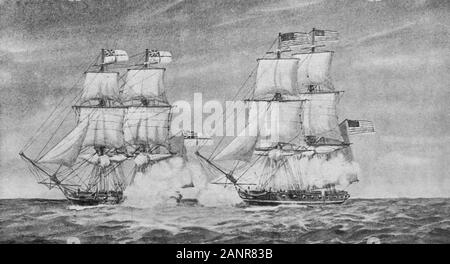 Enterprise vs Boxer - Kampf zwischen der Enterprise und der Britischen brig sloop Boxer am 5. September 1813. Stockfoto