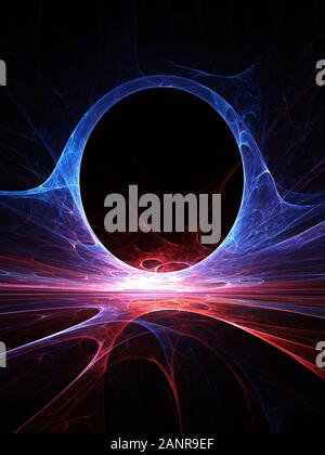Abstrakter, aus leuchtenden roten und blauen Energien zusammengesetzter Wellbogen Stockfoto