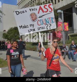 Los Angeles, USA. 18 Jan, 2020. Tausende von Frauen besucht der vierten jährlichen Frauen März LA: Frauen steigen die nächsten Präsidenten zu fordern haben eine klare Agenda für die Rechte der Frauen im Rathaus am Samstag, Januar 18, 2020 in Los Angeles. Ähnliche Märsche waren über der Nation gehalten, da sie jedes Jahr seit 2017 in Verbindung mit Präsident Donald Trump Einweihung haben. Der März war im März die Frauen LA Stiftung, die ihre Aufgabe als "weiterhin die wichtige Arbeit der Hervorhebung der Kämpfe marginalisierter Gemeinschaften und alle Angriffe auf die Menschenrechte beschrieben organisiert. Gutschrift Stockfoto