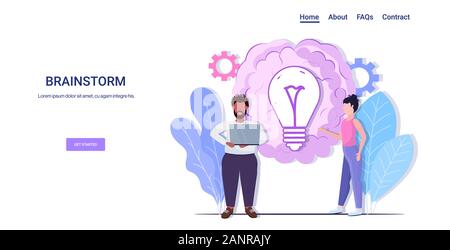 Geschäftsleute Brainstorming erfolgreiche Teamarbeit kreativ große Idee Geschäftsidee Brainstorming Konzept mix Rennen Mann Frau Kollegen Paar mit LED Leuchte horizontal kopieren Raum voller Länge Vektor illustration Stock Vektor