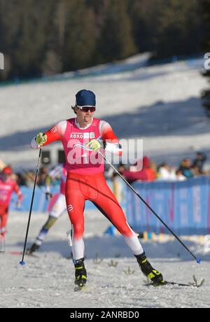 Le Chenit, Schweiz. 18 Jan, 2020. Nikolaj Holmboe Norwegen konkurriert während der Männer Kreuz kostenlose Final Langlaufen Ereignis am 3. Winter Youth Olympic Games, Vallee de Joux Langlaufzentrum, Schweiz, 18.01.2020. Credit: Wang Qingqin/Xinhua/Alamy leben Nachrichten Stockfoto