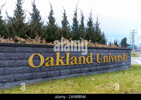 Rochester, MI/USA - Januar 3, 2020: Oakland University unterzeichnen Stockfoto