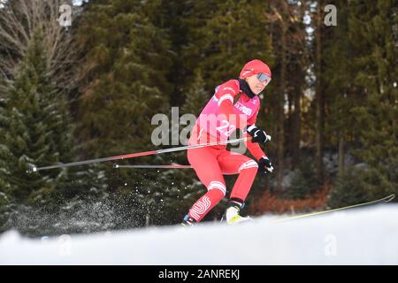 Le Chenit, Schweiz. 18 Jan, 2020. Evgeniya Krupitskaya Russlands konkurriert, während der sich die Frauen Qualifizierung von Langlauf Ereignis am 3. Winter Youth Olympic Games, Vallee de Joux Langlaufzentrum, Schweiz, 18.01.2020. Credit: Wu Huiwo/Xinhua/Alamy leben Nachrichten Stockfoto