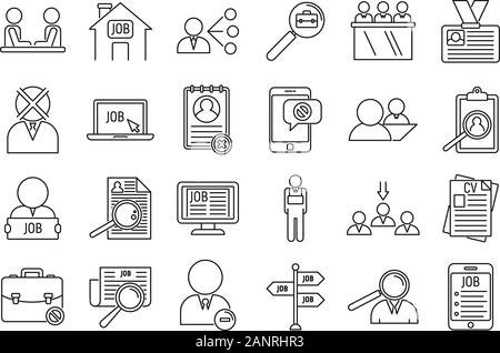 Arbeitslose office Symbole gesetzt. Umrisse von Arbeitslosen Büro Vector Icons für Web Design auf weißem Hintergrund Stock Vektor
