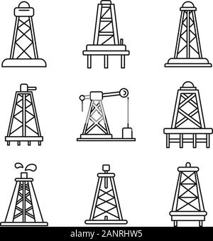 Derrick öl Symbole gesetzt. Umrisse von Derrick öl Vector Icons für Web Design auf weißem Hintergrund Stock Vektor