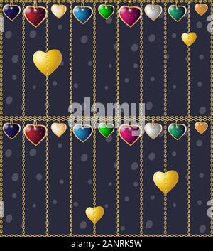 Valentines nahtlose Hintergrund. Buntes Herz Anhänger. Stock Vektor