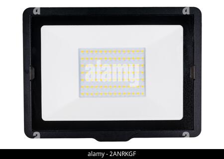 LED-Spot close-up auf weißem Hintergrund. Led-Technologien. Dioden Hintergrund. LED-Taschenlampe. Stockfoto