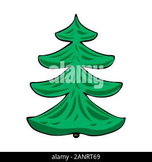 Weihnachtsbaum auf weißem Hintergrund. Grüne cartoon Weihnachten Tanne. Dekorativer Weihnachtsbaum Symbol für Grußkarten, Poster, Drucke. Vektor Stock Vektor