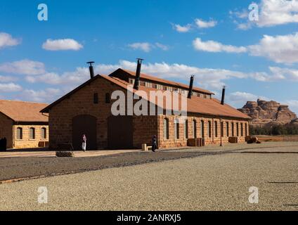 Hejaz Bahnhof Werkstattgebäude in Madain Saleh, Al Madinah Province, Alula, Saudi-Arabien Stockfoto