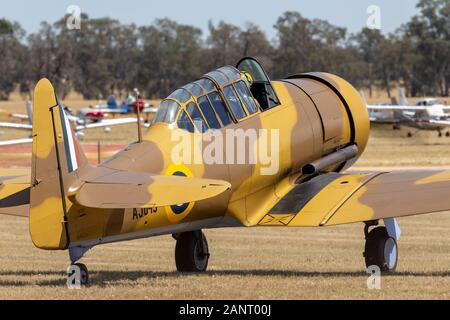 North American T-6 (Noorduyn bei -16) Harvard VH-TXN single engine militärische Ausbildung Flugzeuge aus dem Zweiten Weltkrieg. Stockfoto